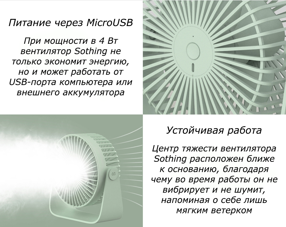 Вентилятор SOTHING USB Desktop Aromatherapy Fan GF03 (Green) - фотография № 7