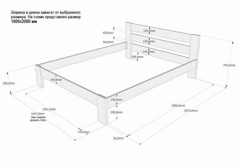 Двуспальная кровать 140x200 Дрёма Натура "Сибирь" в цвете венге, ортопедическое основание встроенное