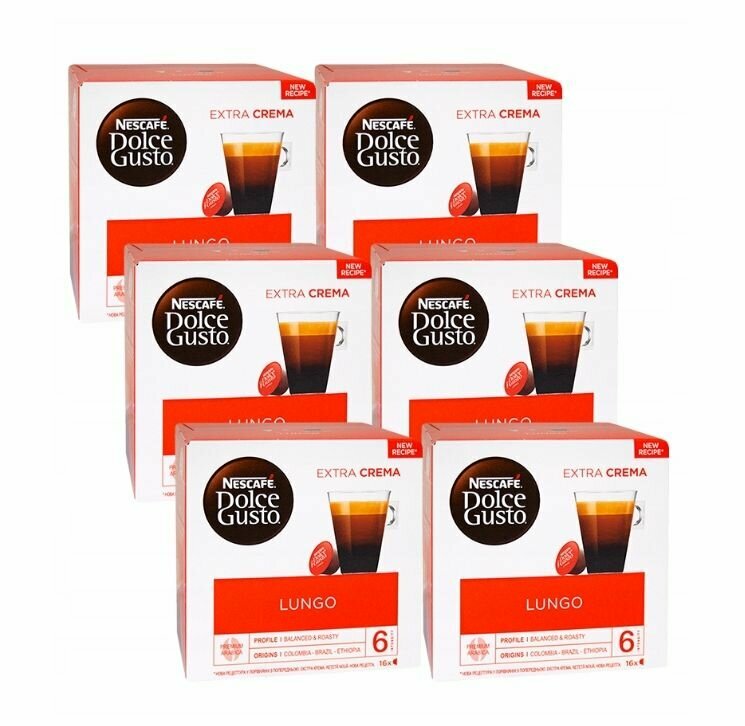 Кофейные капсулы NESCAFE DOLCE GUSTO LUNGO 6 x 16 / Нескафе Дольче Густо Лунго 96 шт - фотография № 1