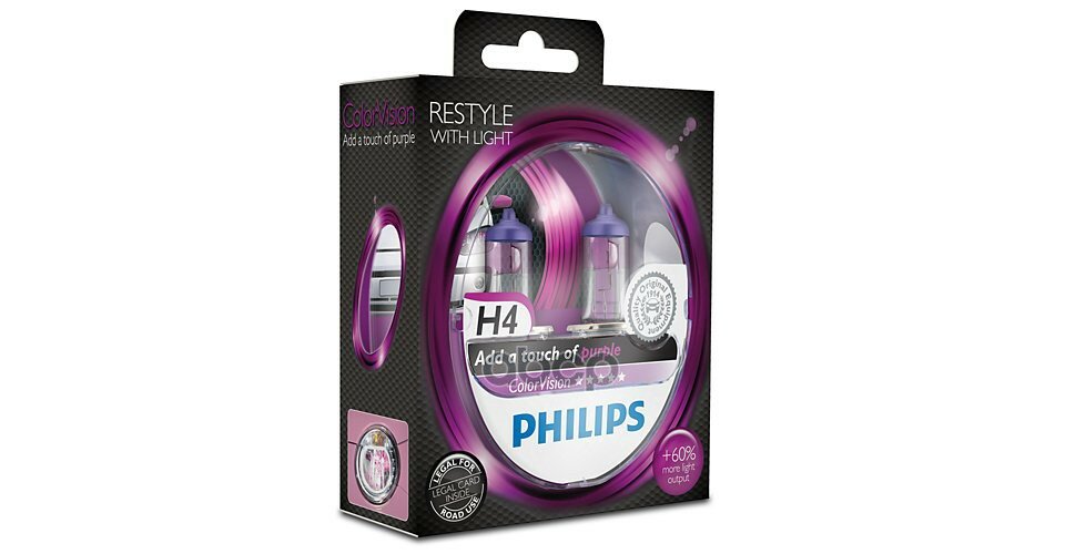 12v Лампа Головного Света H4 Colorvision Purple Philips арт. 12342CVPPS2