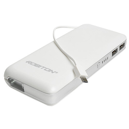 Внешний аккумулятор Power Bank со шуром USB – MicroUSB белый/серебристый 14000мАч - POWER BANK Li14-W (Robiton) (код заказа 13287 )