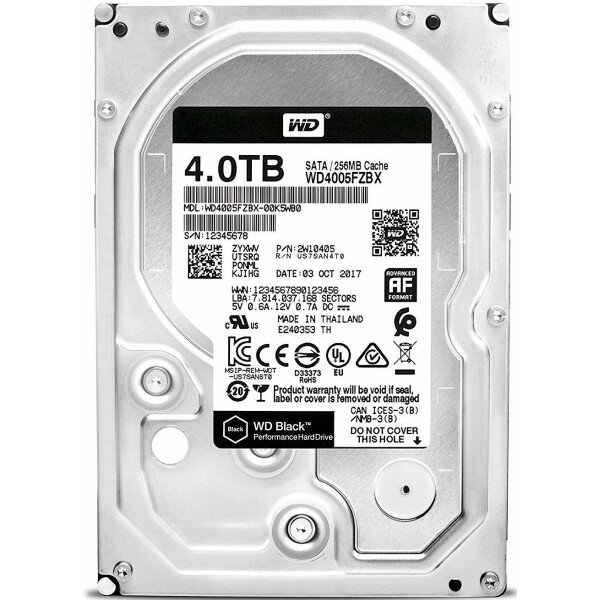 Жесткий диск SATA 4TB 7200RPM 6GB/S 256MB BLACK WD4005FZBX WDC 3.5