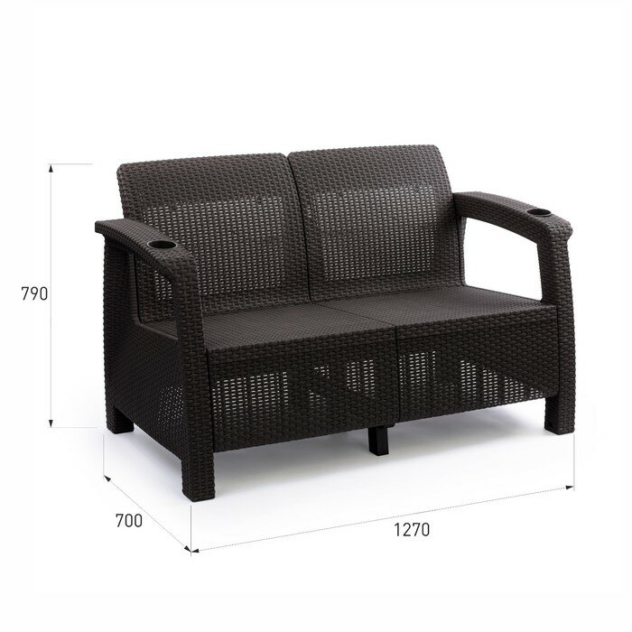 Комплект мебели: диван, 2 кресла, стол квадратный, коричневого цвета - фотография № 12