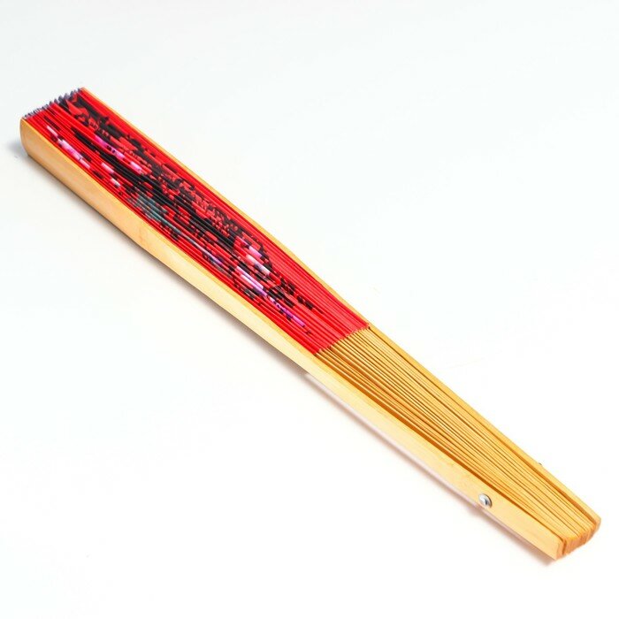 Freshline Веер бамбук, текстиль h=50 см "Сакура с птицами" красный - фотография № 5