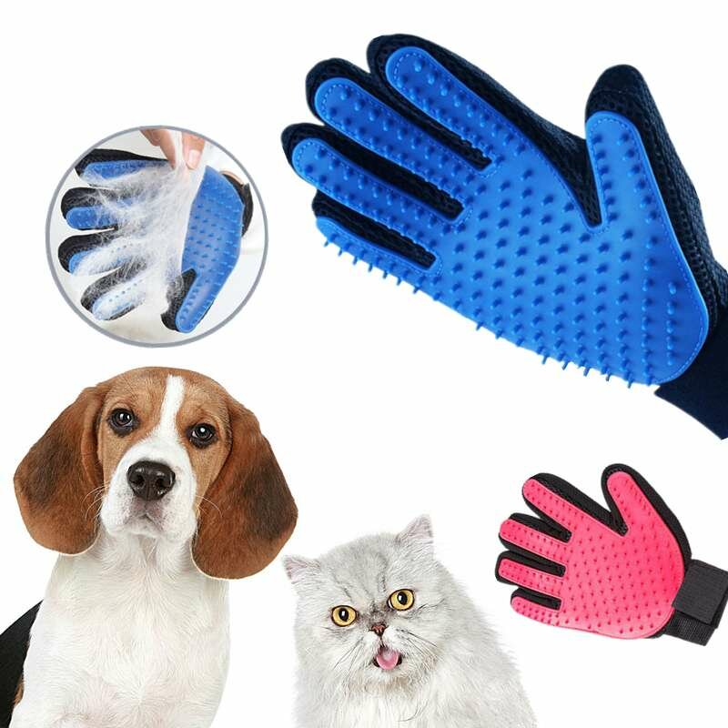 Перчатка для вычесывания домашних животных со специальным покрытием, синяя - фотография № 2