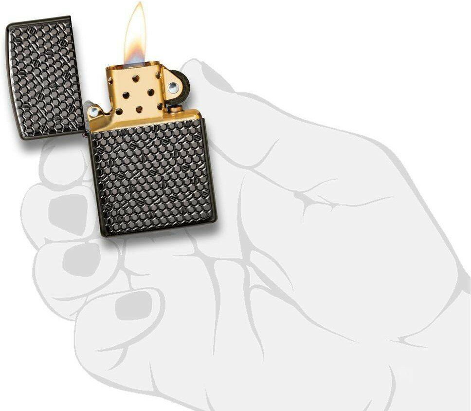 Зажигалка ZIPPO Armor™ с покрытием Black Ice®, латунь/сталь, чёрная, глянцевая, 38x13x57 мм - фотография № 6