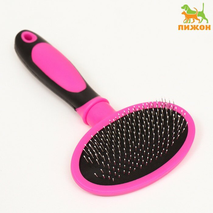 фото Пуходерка пластиковая мягкая с закругленными зубьями, средняя, 9,5 х 16 см, розовая