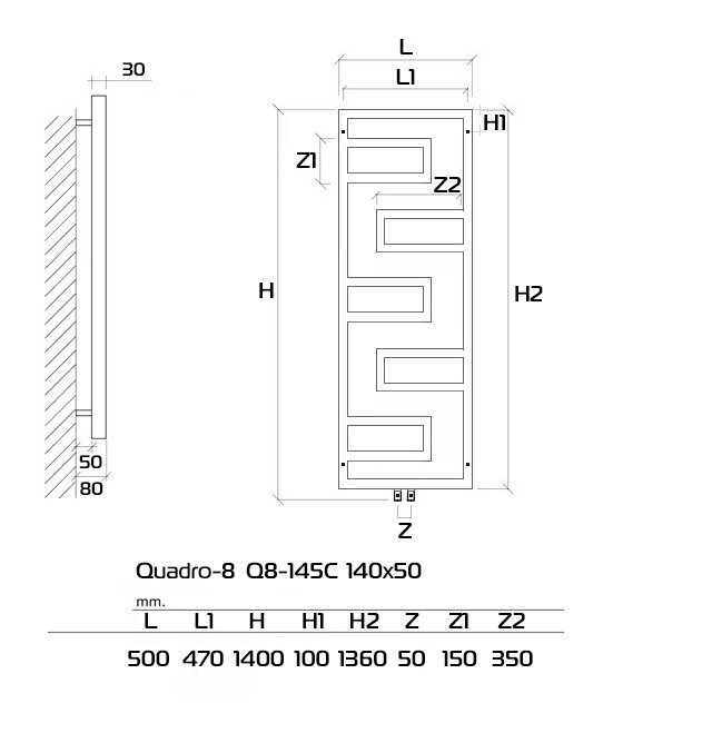 Quadro-8 Q8-145 140x50 (см) Дизайн радиатор водяной Белый - фотография № 4