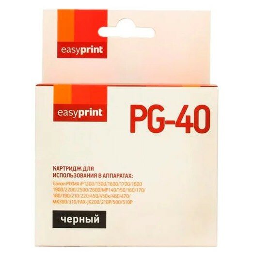 Easyprint PG-40 Картридж IC-PG40 для Canon Pixma iP1200 1800 1900 2200 2500 2600 MP140 210 450 470 MX300, черный