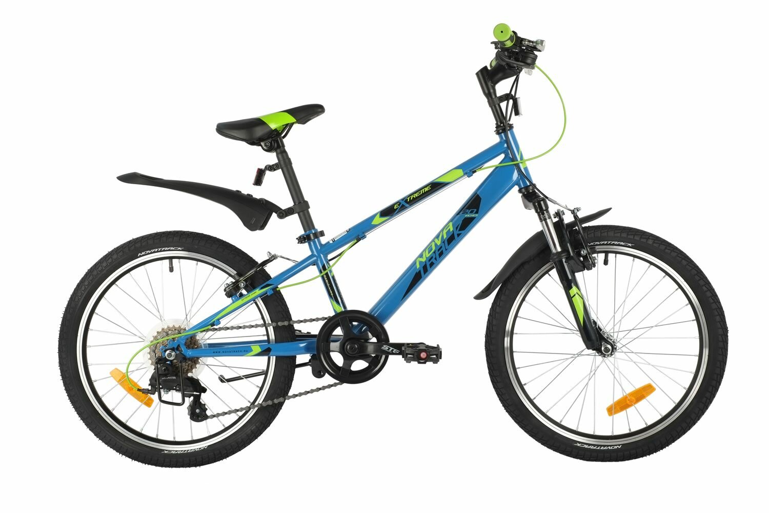 Велосипед NOVATRACK EXTREME 20" (2021) (Велосипед NOVATRACK 20" EXTREME синий, сталь, 6 скор., Shimano TY21/Microshift TS38, V- brake тормо)