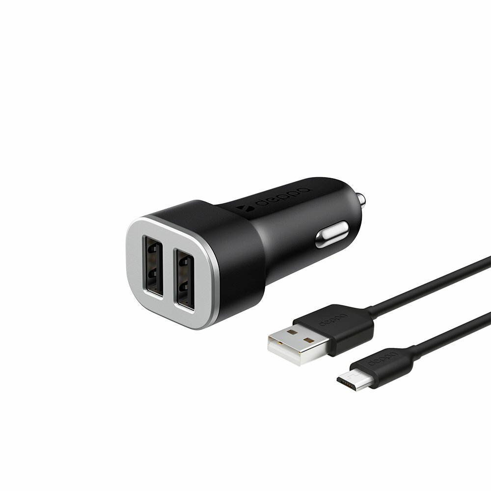 Автомобильное зарядное устройство Deppa 2 USB 2.4А + кабель micro USB черный 11283