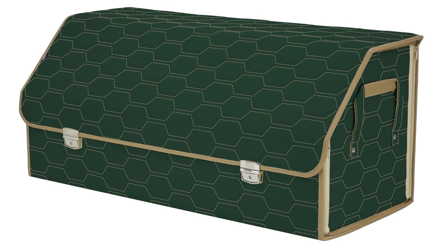 Органайзер-саквояж в багажник "Союз Премиум" (размер XXL). Цвет: зеленый с бежевой прострочкой Соты.