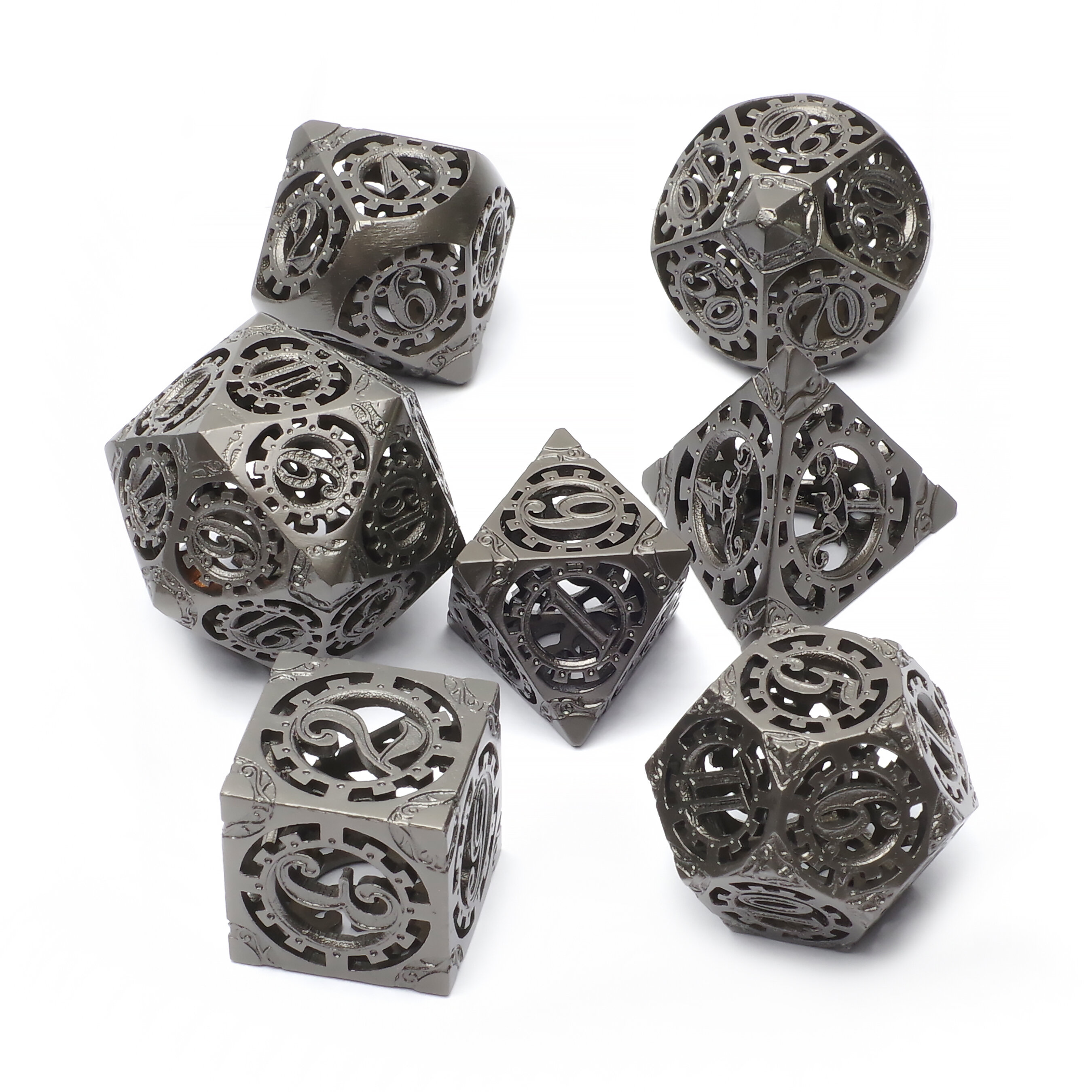 Набор фигурных металлических игральных костей (D4, D6, D8, D10-2, D12, D20) Stuff-pro (черный)