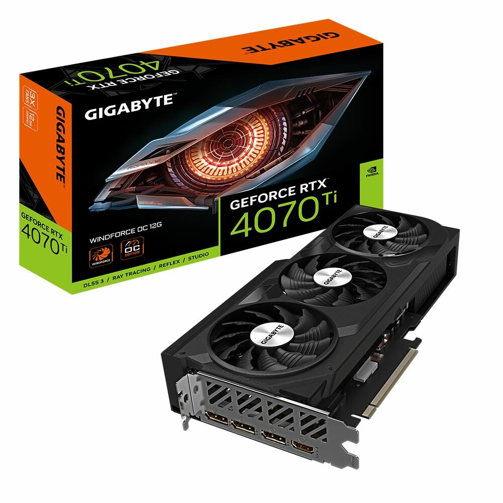 Видеокарта Gigabyte WindForce nVidia RTX 4070 Ti 12288 21000 192 RTL [GV-N407TWF3OC-12GD] - фото №1