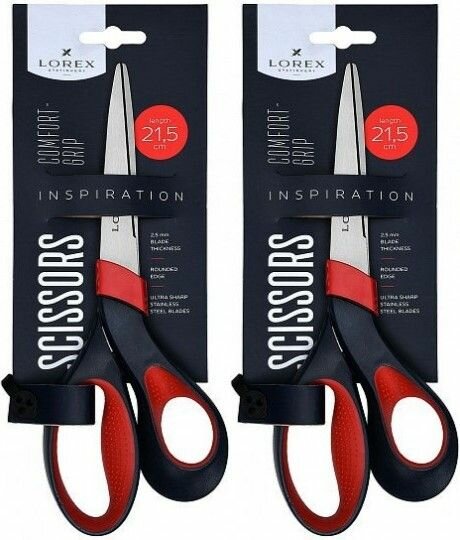 фото LOREX Ножницы Comfort-Grip Inspiration 215 мм, черно-красный эргономичные ручки, пластиковые с резиновыми вставками, 2 шт