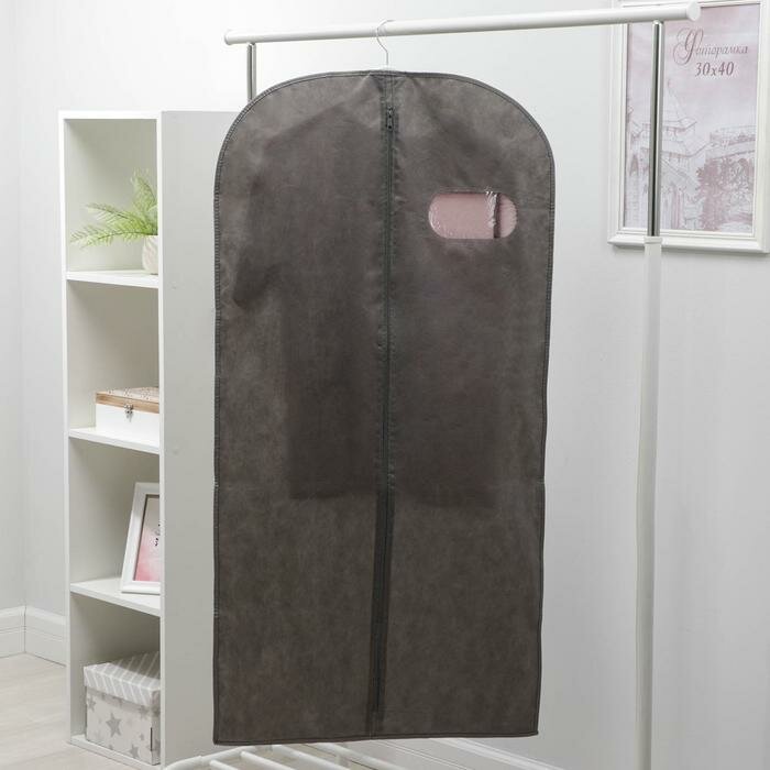 Чехол для одежды с окном, 60×120 см, спанбонд, цвет серый - фотография № 5