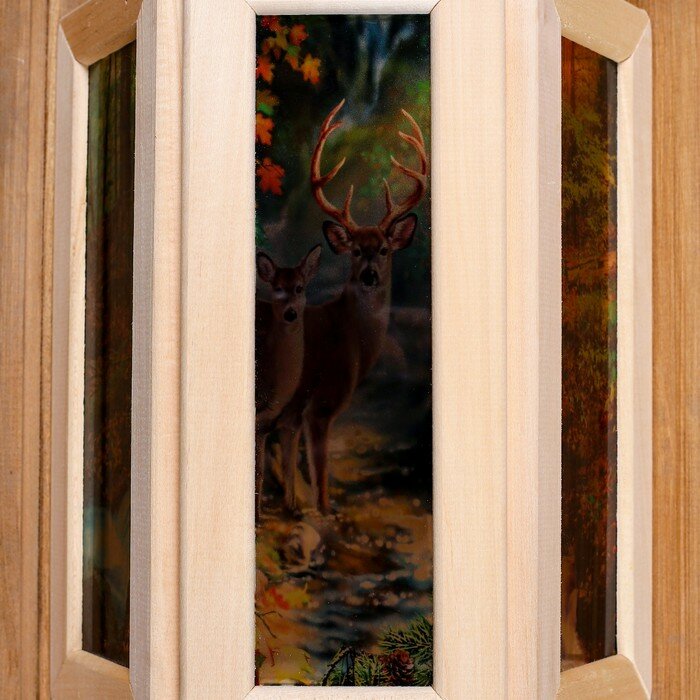 Абажур деревянный "Олени" со вставками из стекла с УФ печатью, 33х29х16см - фотография № 3