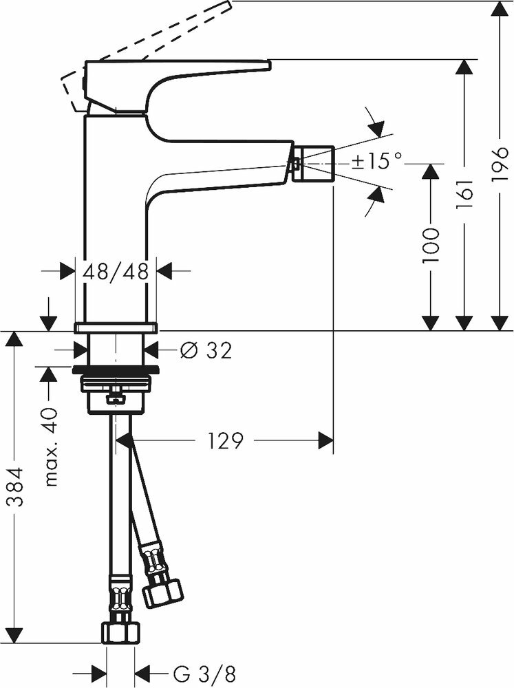 Смеситель для биде hansgrohe Metropol со сливным клапаном Push-Open 32520340, шлифованный черный хром - фото №2