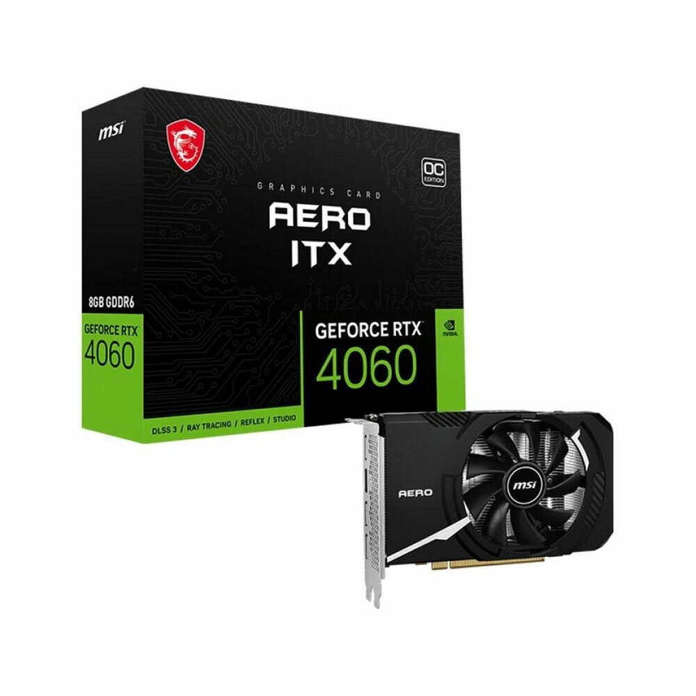 MSI Видеокарта MSI RTX4060 AERO ITX 8G OC GDDR6 128bit 3xDP HDMI 1FAN ITX GeForce RTX 4060 AERO ITX 8G OC