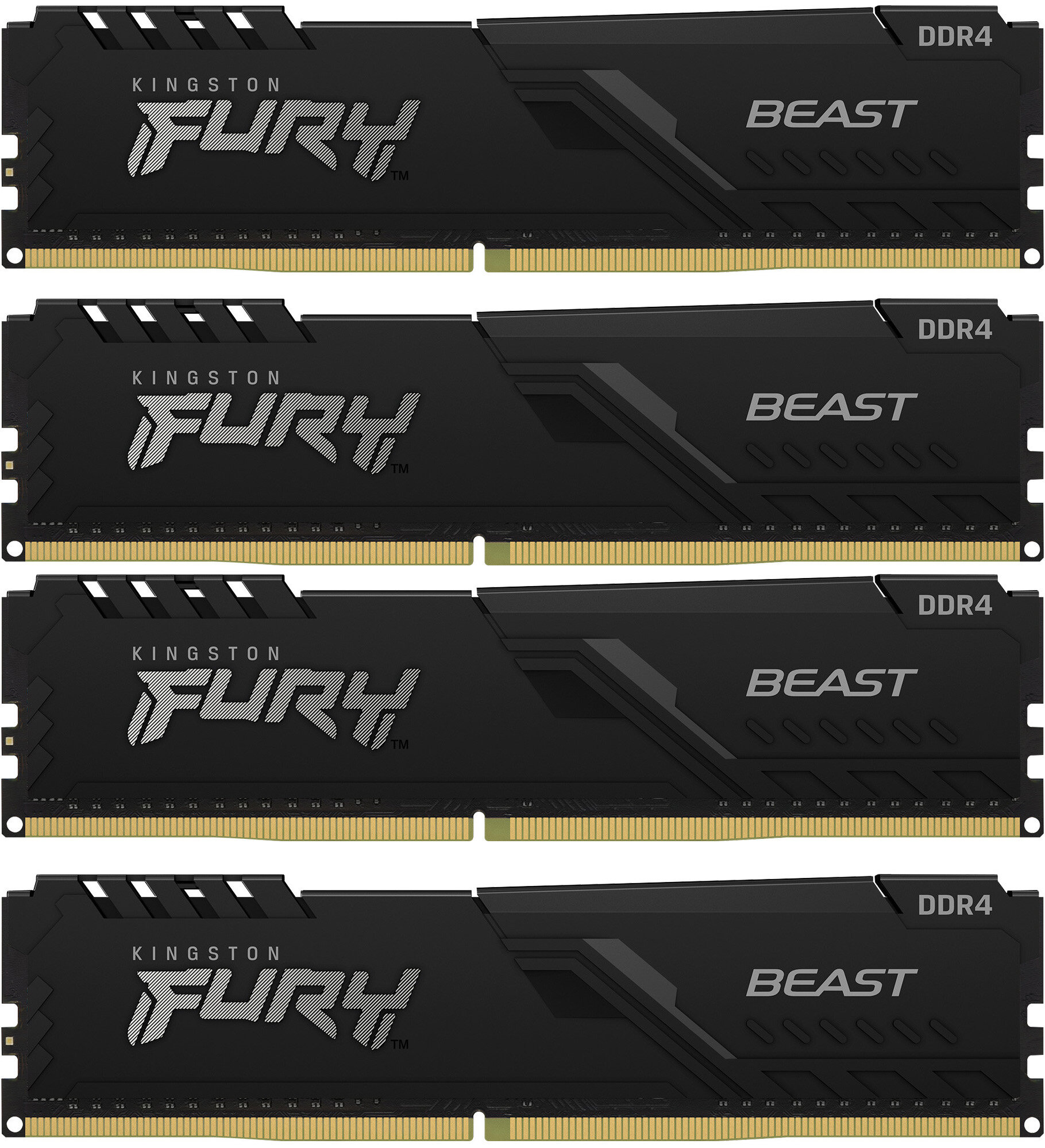 Kingston Память оперативная Kingston 32GB 2666MHz DDR4 CL16 DIMM (Kit of 4) FURY Beast Black