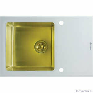 Кухонная мойка Seaman Eco Glass SMG-780 (чаша мойки золотого цвета, с крылом и панелью из надежного закаленного стекла белого цвета)