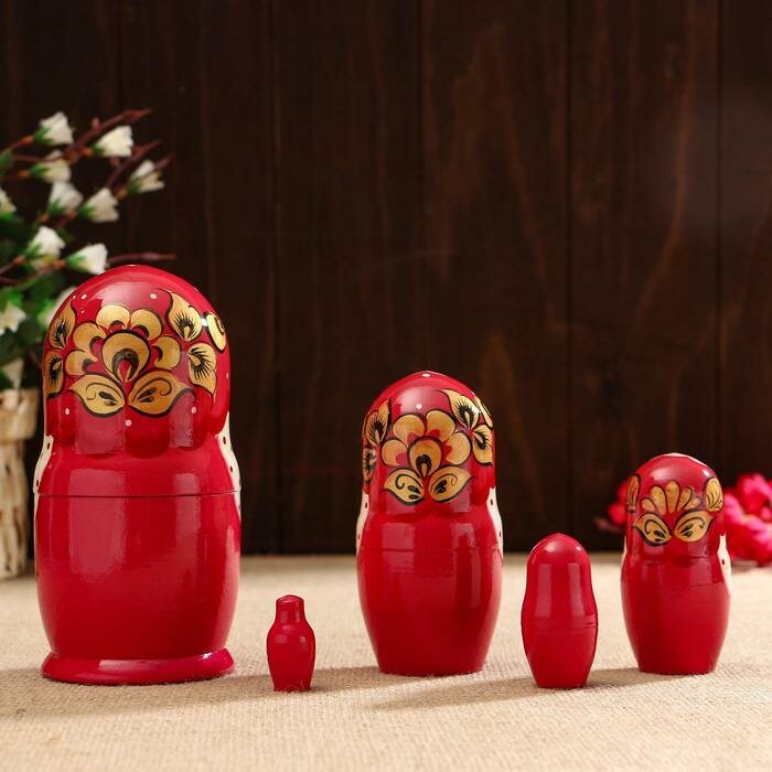 Матрёшка «Флора», красный платок, 5 кукольная, 17 см - фотография № 6