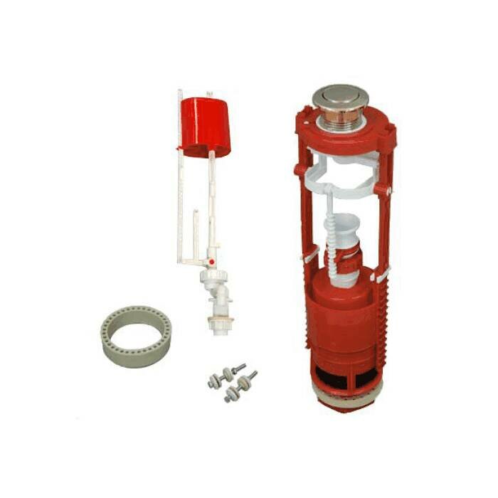 фото Арматура для бачка сливная/наливная нижнее подключение кнопка хром 2/реж универсал РБМ АС-12.1M