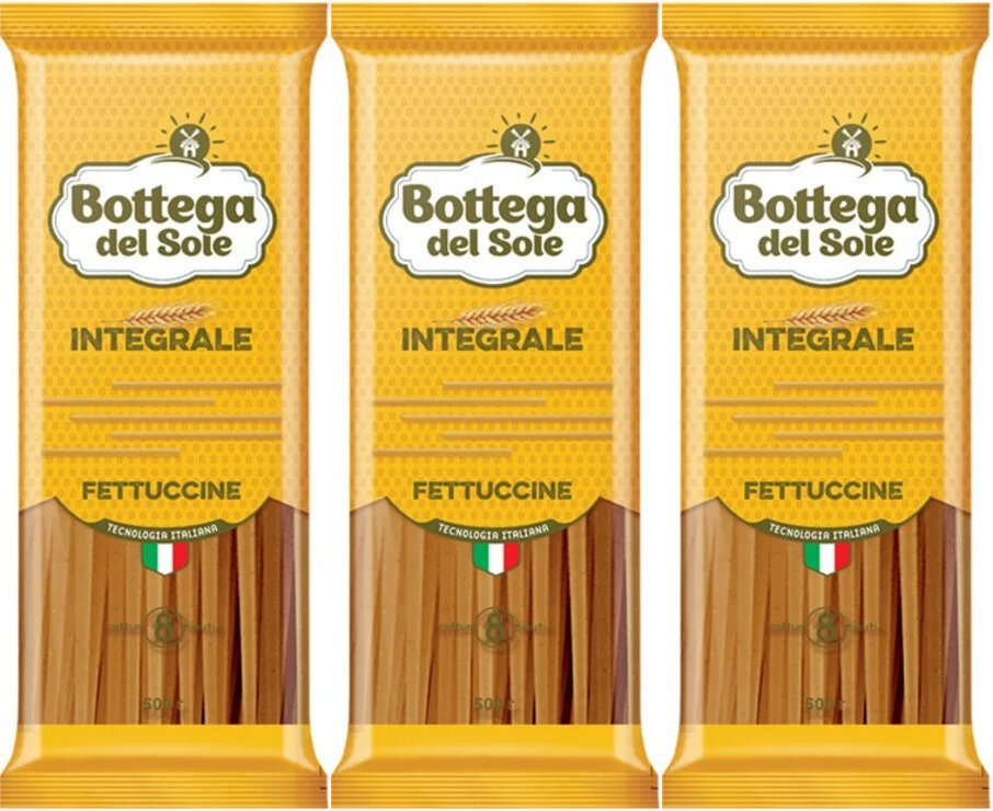 Bottega del Sole, макаронные изделия Фетучини, цельнозерновые,3 шт по 500 г