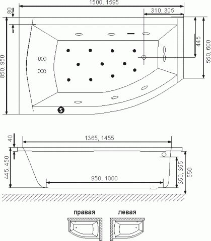 Асимметричная акриловая ванна EXCELLENT Magnus 150x85 см