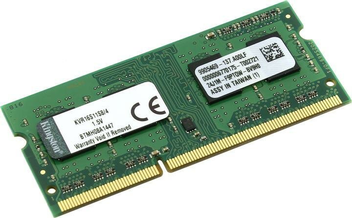 Оперативная память для ноутбука Kingston KVR16S11S8/4WP SO-DIMM 4Gb DDR3 1600 MHz KVR16S11S8/4WP