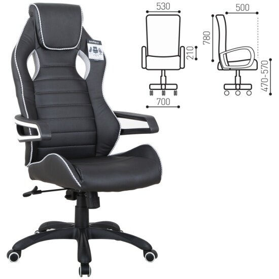 Кресло геймерское BRABIX "Techno Pro GM-003", экокожа, черное/серое, вставки серые