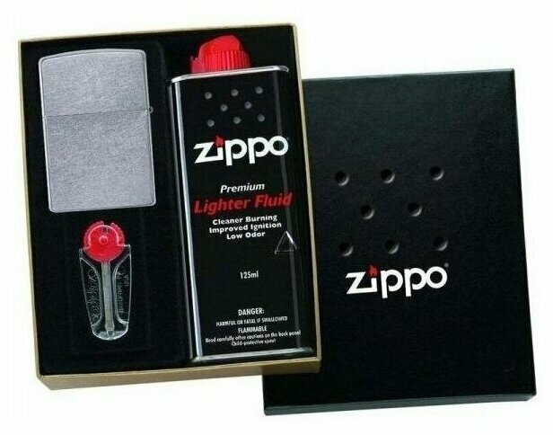 Zippo 207 Street Chrome в подарочной упаковке + топливо и кремни