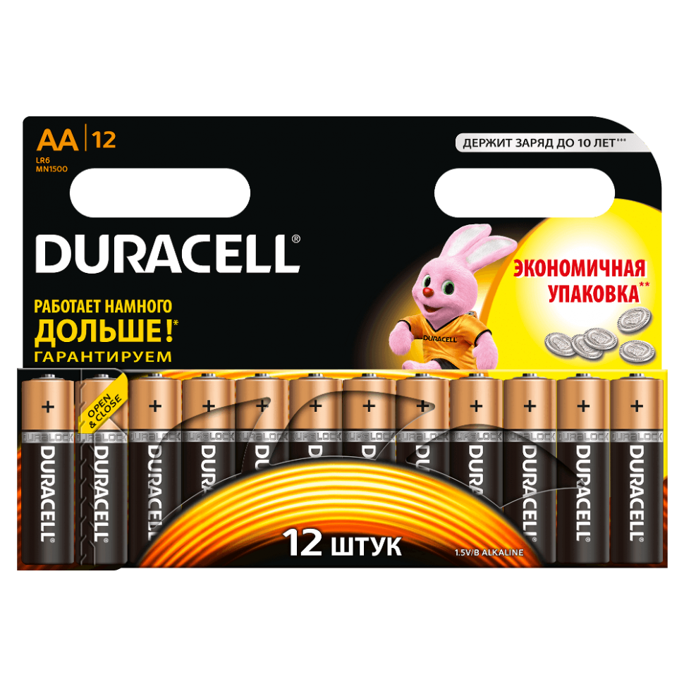 Батарейка DURACELL LR6 MN1500 BL12 AA, упаковка 12 шт.