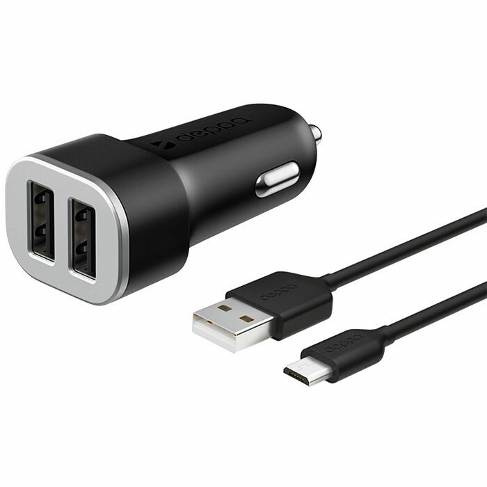 Зарядное устройство автомобильное Deppa 2.4A micro USB 2xUSB черный (11283)