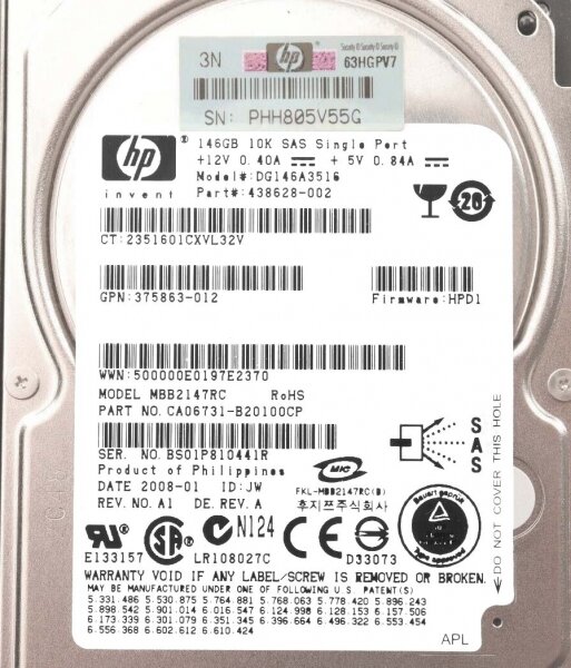 Жесткий диск HP Hewlett-Packard 146-GB 10K 25 DP SAS [DG146A3516]