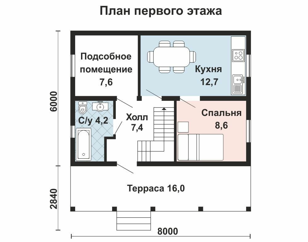 (85м2, 8х6м) Готовый проект каркасного дома с мансардой и террасой - AS-2216 - фотография № 3