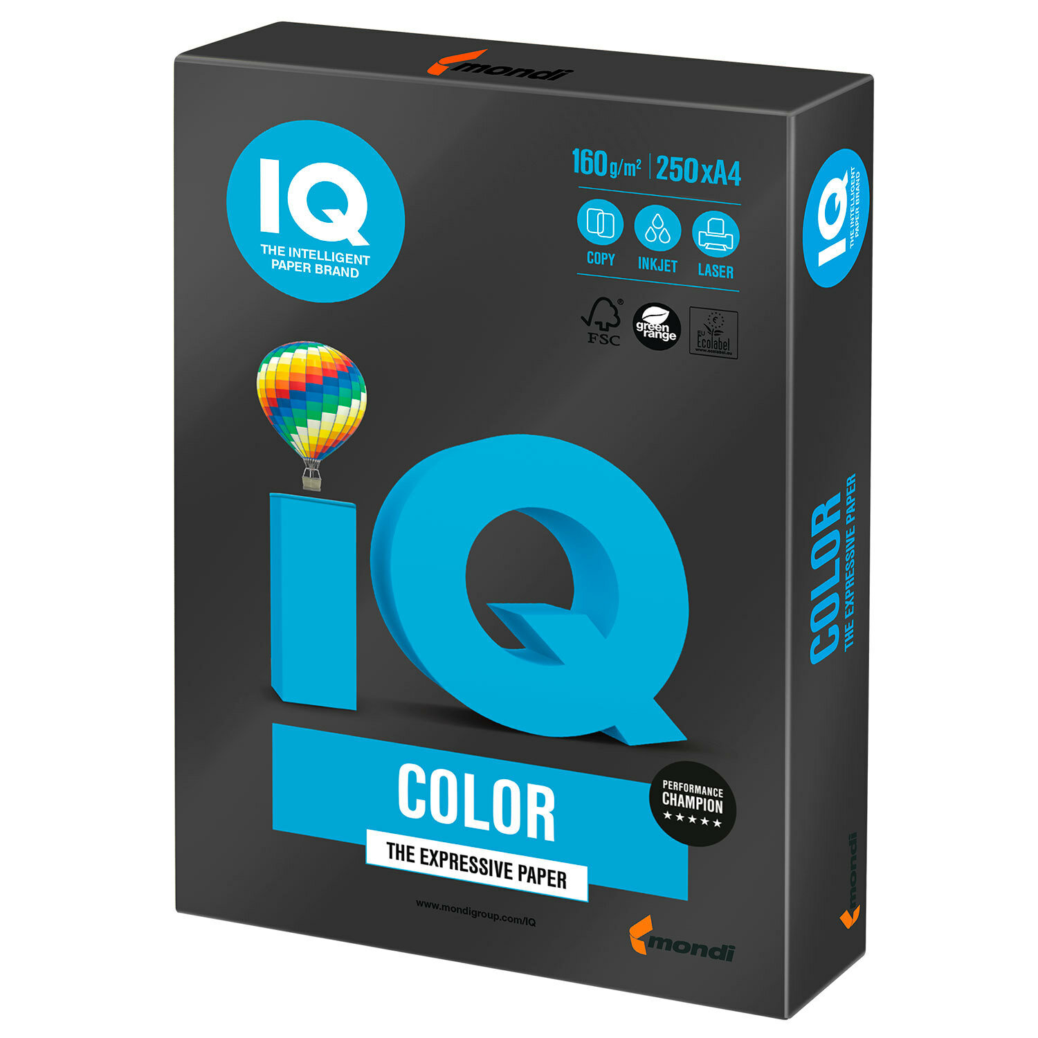 Бумага цветная IQ Сolor A4, 160 г/м2, 250 л., интенсив, черная