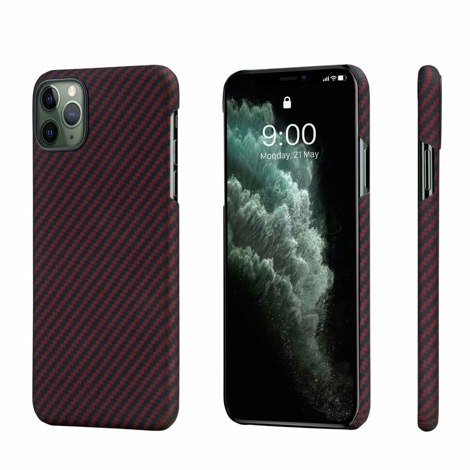 Чехол PITAKA MagEZ Case для iPhone 11 Pro Max бордовый карбон Twill (KI1103M)