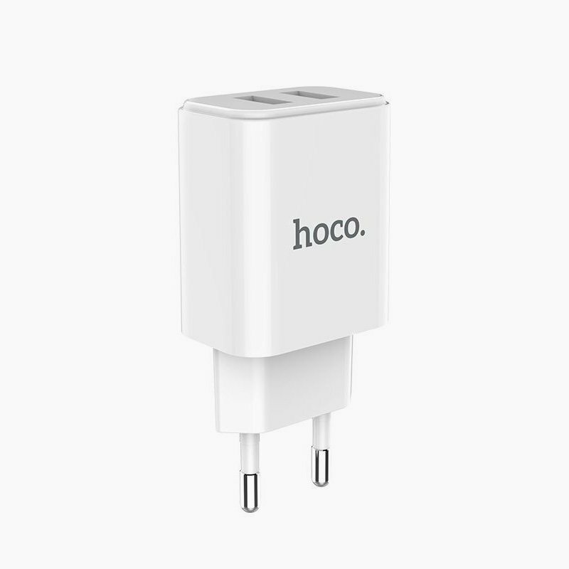 Сетевое зарядное устройство Hoco C62A (2A, 2 порта + кабель Lightning) (белое)