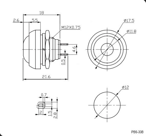 PBS-33B off-(on) переключатель кнопочный (черный) - фотография № 2