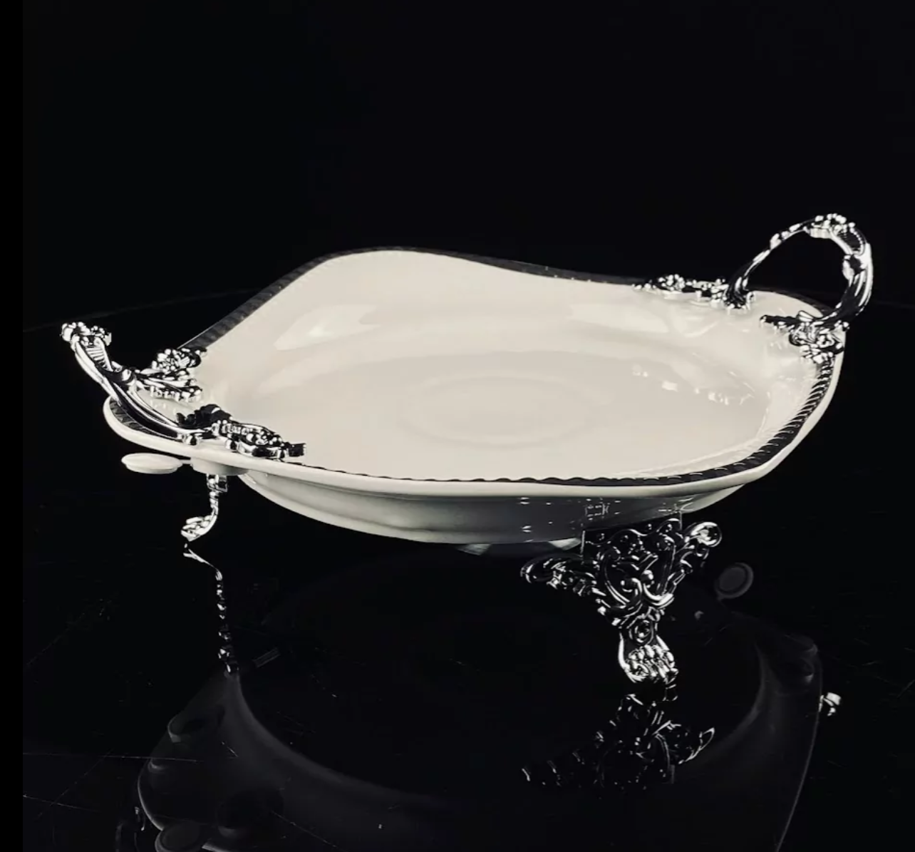 фото Блюдо 28см на ножках с ручками ATLANTIS Фарфор 205-910 118-205-910