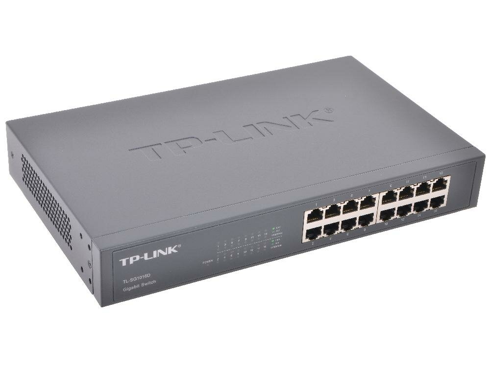 Коммутатор TP-LINK TL-SG1016D 16-портовый гигабитный настольный/монтируемый в стойку коммутатор