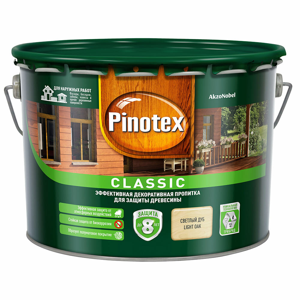 Антисептик Pinotex Classic декоративный для дерева светлый дуб 9 л