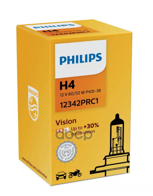 Лампа 12v H4 60/55w +30% Philips Premium 1 Шт. Картон 12342prc1 Philips арт. 12342PRC1