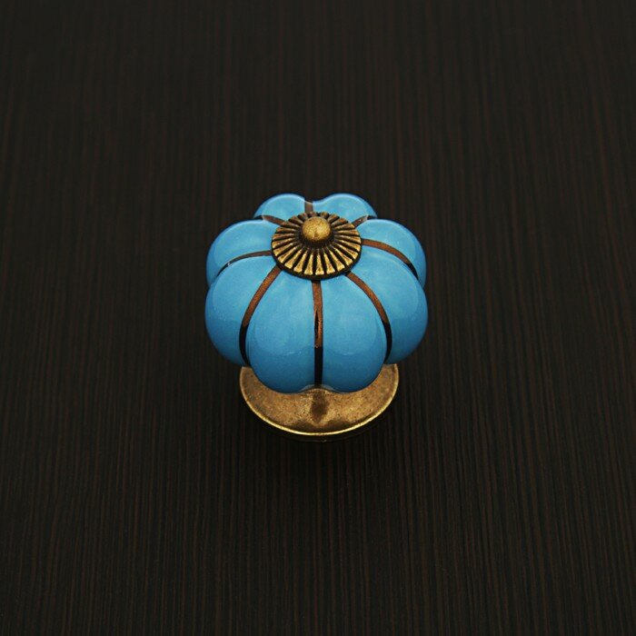 Тундра Ручка-кнопка PEONY Ceramics 001, керамическая, синяя - фотография № 5