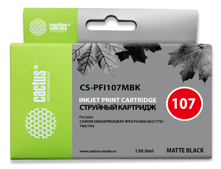 Картридж струйный Cactus CS-PFI107MBK черный матовый (130мл) для Canon IP iPF670/iPF680/iPF685/iPF770/iPF780/iPF785