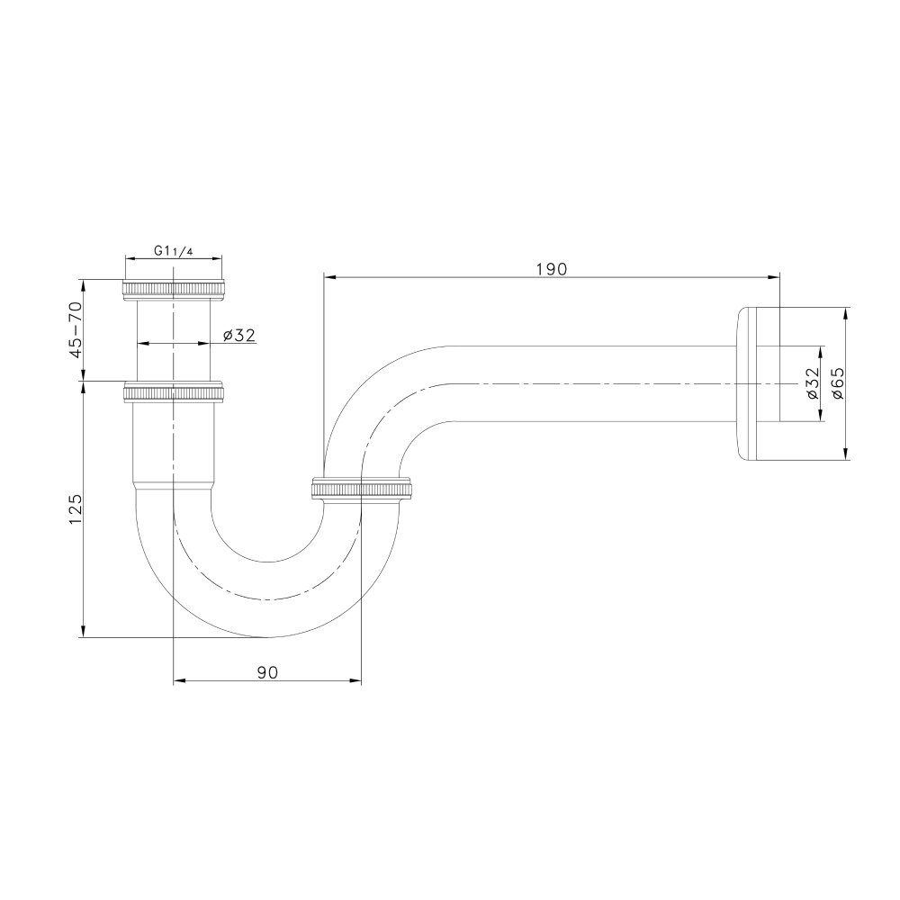 фото Сифон для раковины Tokito 1 1/4х45 мм трубный без выпуска с соединением 32 мм хром (TOK-SHI-S32CH)
