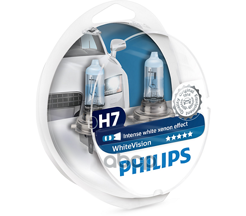 Лампы 12v H7 Whitevision + W5w (2+2шт) Philips арт. 12972WHVSM