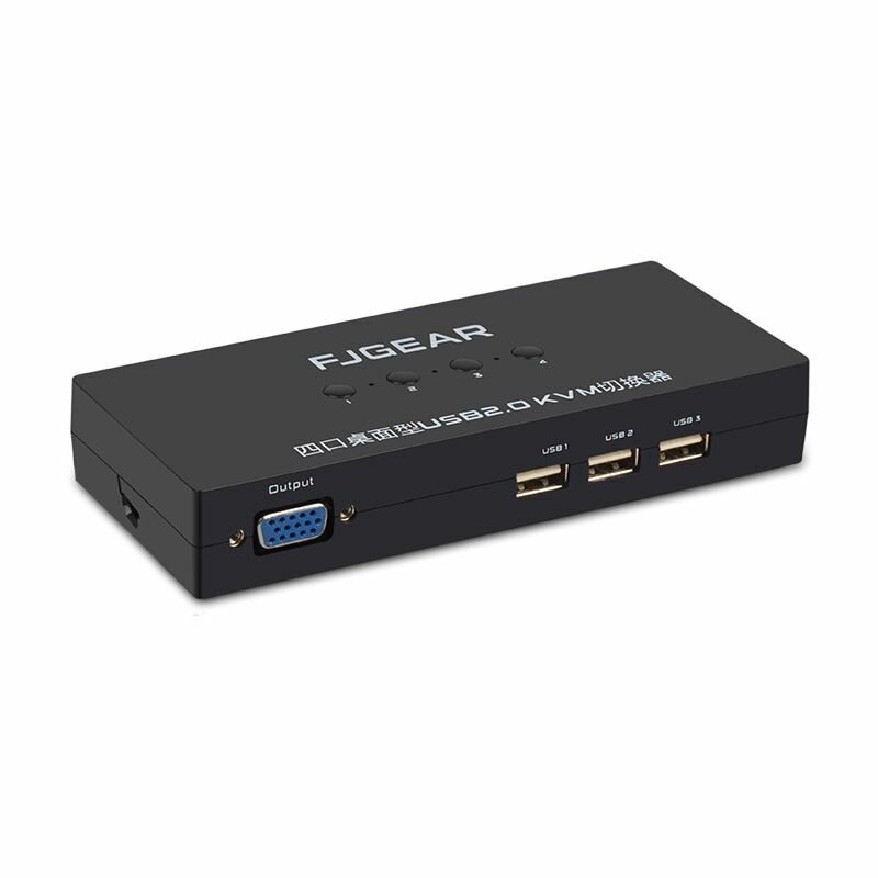 KVM switch 4-1 VGA+USB свитчер-переключатель c выносной кнопкой и полным комплектом соединительных кабелей