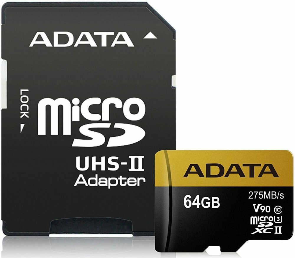 Карта памяти 64Gb MicroSD ADATA Premier UHS-II U3 + адаптер (AUSDX64GUII3CL10-CA1)